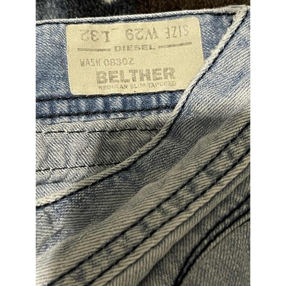 Diesel Belther Jeans Mens 29x32 Light Wash Blue Straight Leg Denim Distressed - Picture 5 of 11